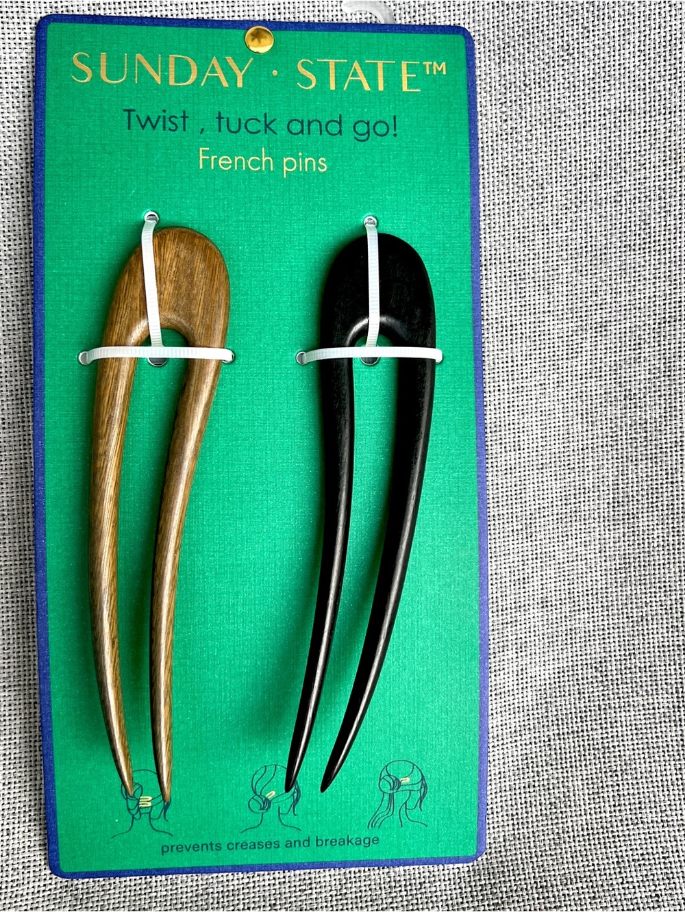 Sunday State Hair French wooden or wooden style pins brown black